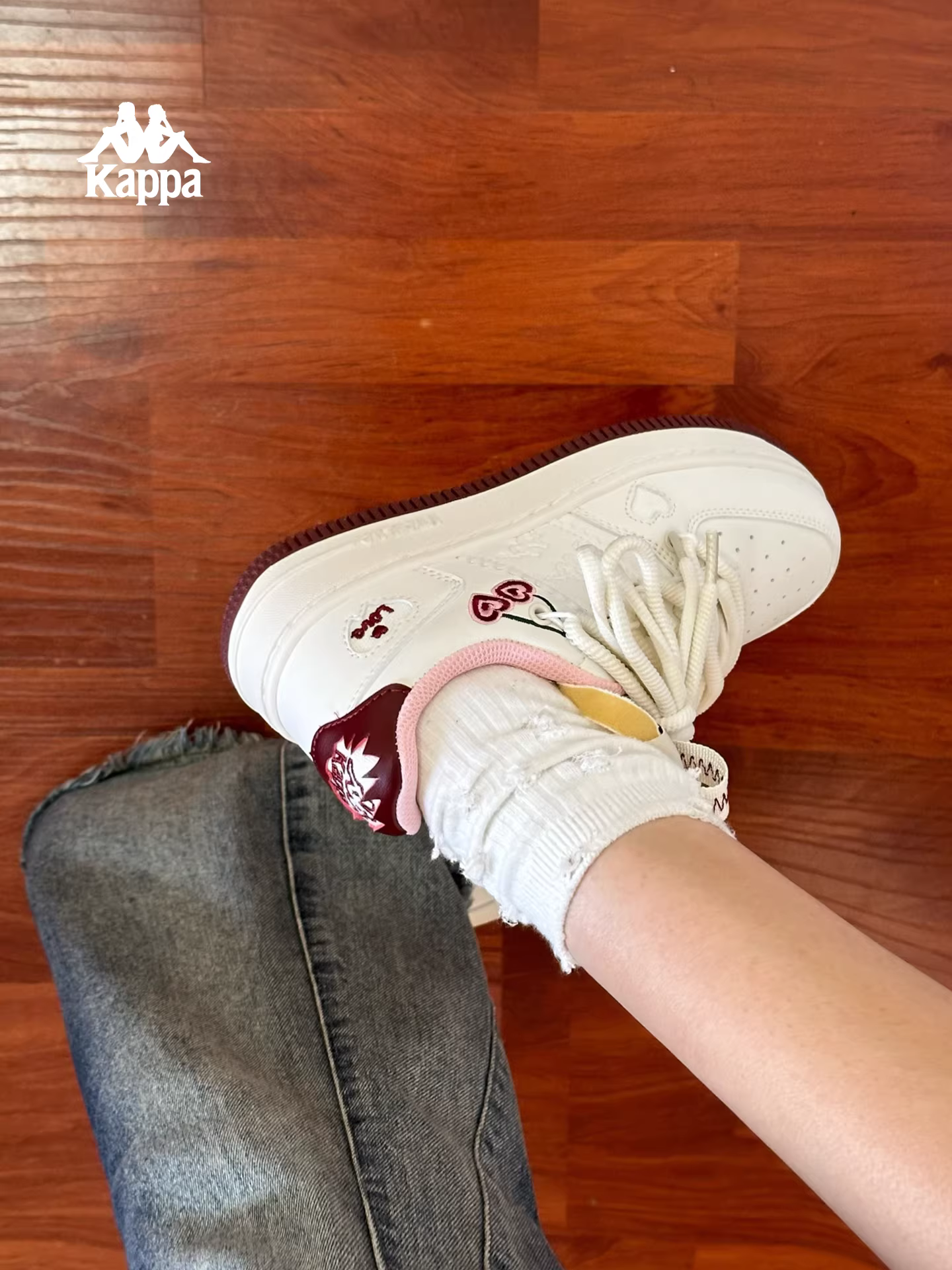 Giày thể thao nữ Kappa màu trắng mùa đông 2025, giày casual thấp cổ đa năng, giày thể thao phổ biến