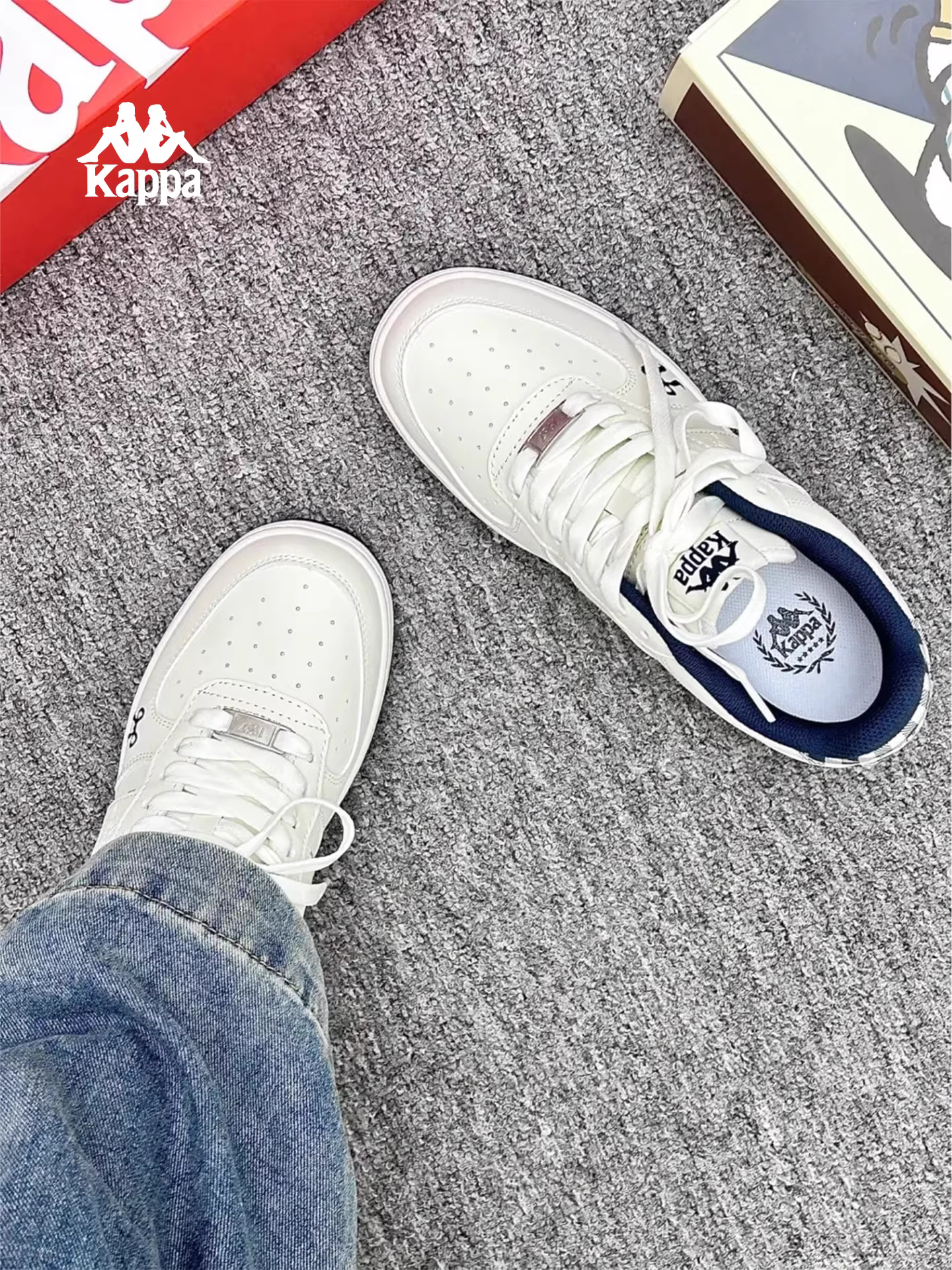Giày thể thao Kappa màu trắng dành cho nữ, kiểu dáng mới năm 2025, thời trang và thanh lịch, giày đế dày, giày đế xuồng tăng chiều cao, giày mùa đông thường ngày.