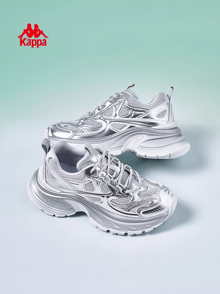 Giày thể thao nữ Kappa đế dày tăng chiều cao mùa đông 2025 kiểu lưới thoáng khí, giày thể thao thường ngày