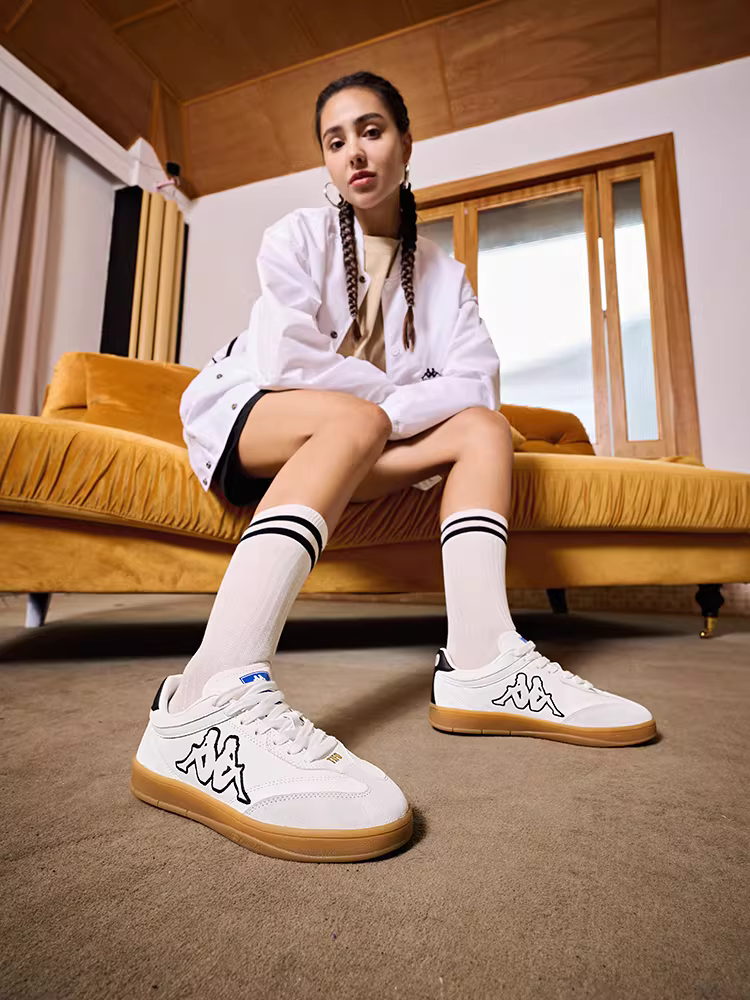 Giày tập luyện nữ KappaTIFO mùa đông 2025 kiểu mới, cổ thấp, đế mềm, phong cách retro, màu trắng