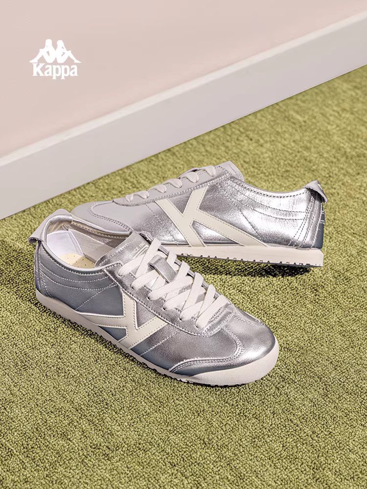Giày thể thao đa năng Kappa bạc dành cho nữ mùa đông 2025, kiểu dáng mới, phong cách retro, giày tập luyện Đức, giày trượt ván thời thượng