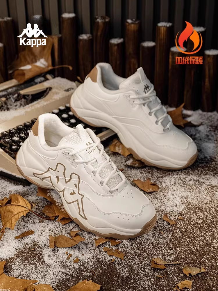 Giảm giá đặc biệt | Chính hãng] Giày nữ Kappa có lớp lót lông cừu, kiểu giày bố, ấm áp, mẫu mới 2025, giày cotton đôi