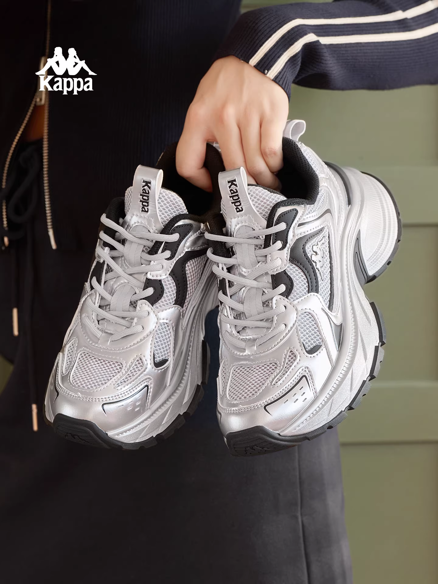 Giày thể thao đế dày Kappa dành cho nữ mùa đông 2025, giày sneaker đế mềm tăng chiều cao, thời trang, phong cách thường ngày, màu trắng