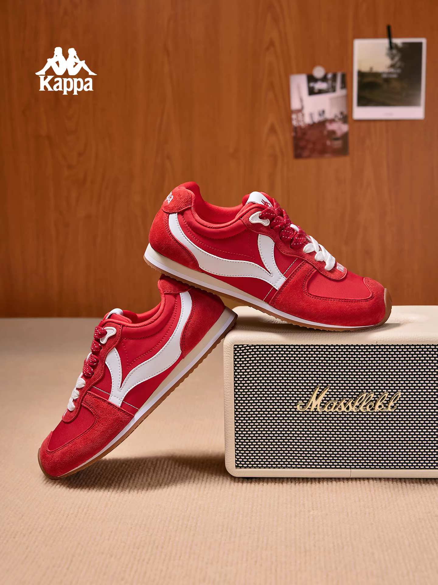 Giày thể thao Kappa Roaming Notes Red Ballet retro dành cho nữ mùa đông 2025 Giày đế mỏng mới Giày chạy bộ đế mềm