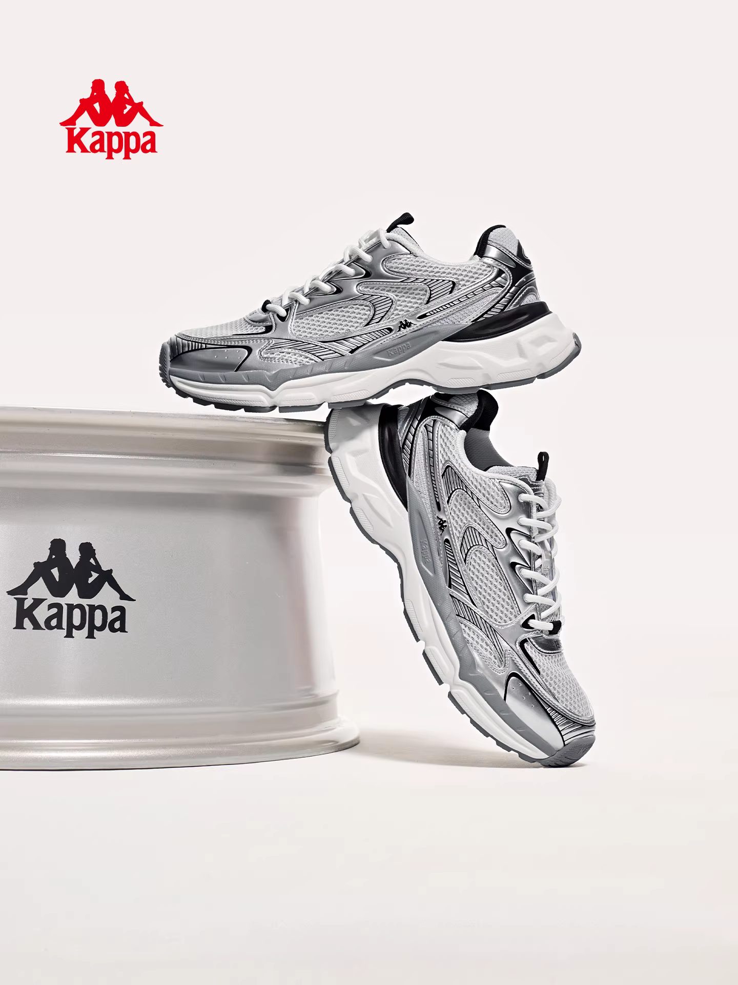 Giày thể thao nam Kappa Silver Hydrogen Rail Dad Shoes mùa đông 2025, kiểu dáng cổ điển, đế dày, tăng chiều cao.