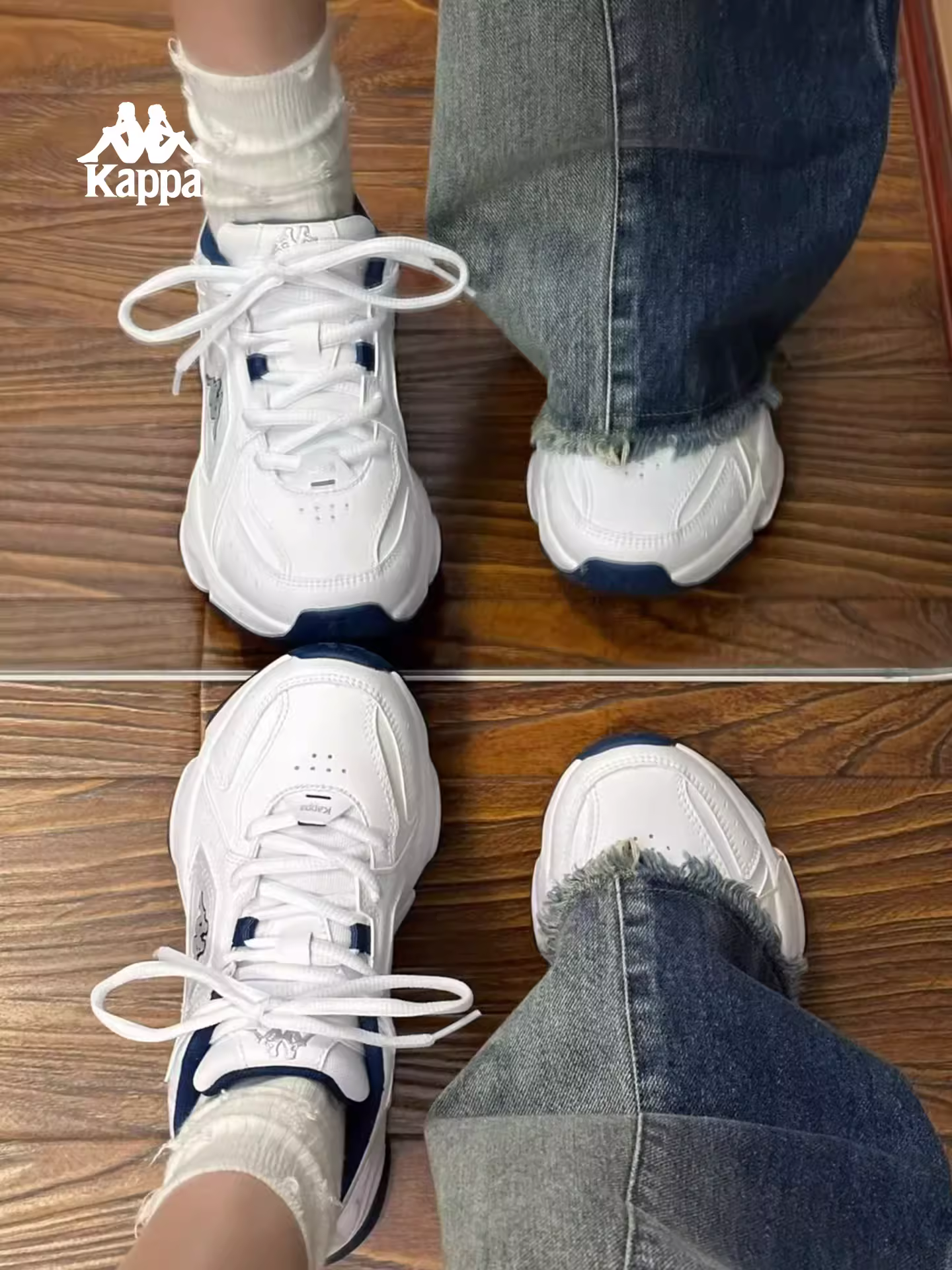 Giày thể thao nữ Kappa đế dày tăng chiều cao kiểu bố mùa đông 2025 mới phong cách retro đa năng màu trắng