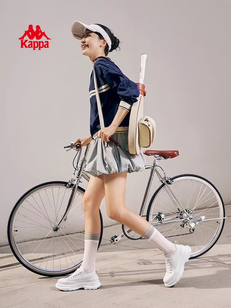 Giày nữ Kappa, giày thể thao đế dày mỏng, giày trắng thoáng khí mới mùa đông 2025, giày vải tăng chiều cao đa năng