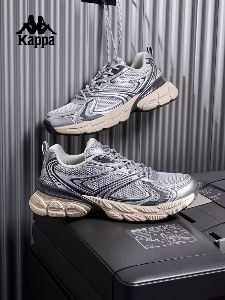 Giày nam Kappa màu bạc, giày bố mùa hè 2025 mới, đế dày tăng chiều cao, giày thể thao thời trang, giày chạy bộ cá tính