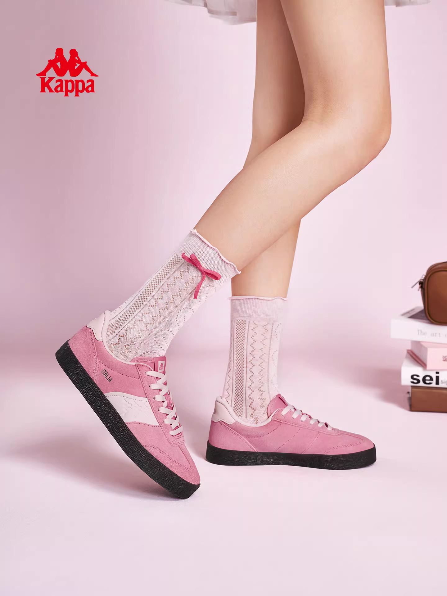 Giày thể thao nữ Kappa màu hồng, kiểu dáng cổ điển, mùa đông 2025, đế mềm, thời trang, phong cách thể thao.