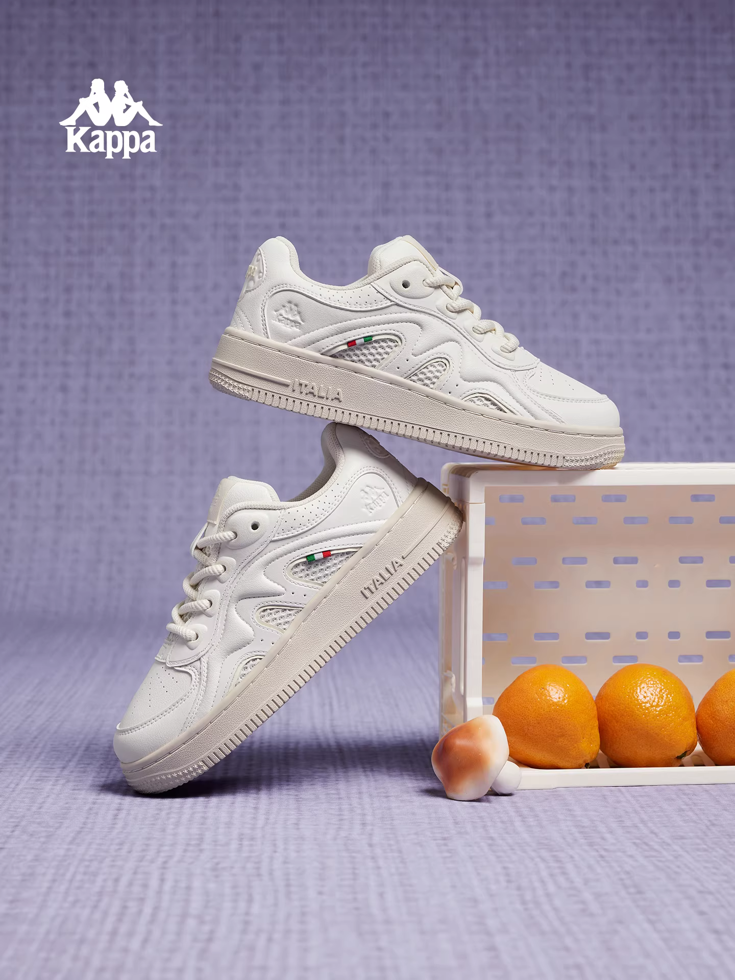 Giày nữ Kappa đa năng, giày thể thao trắng, mẫu mới mùa đông 2025, đế dày tăng chiều cao, kiểu retro, thể thao, thường ngày