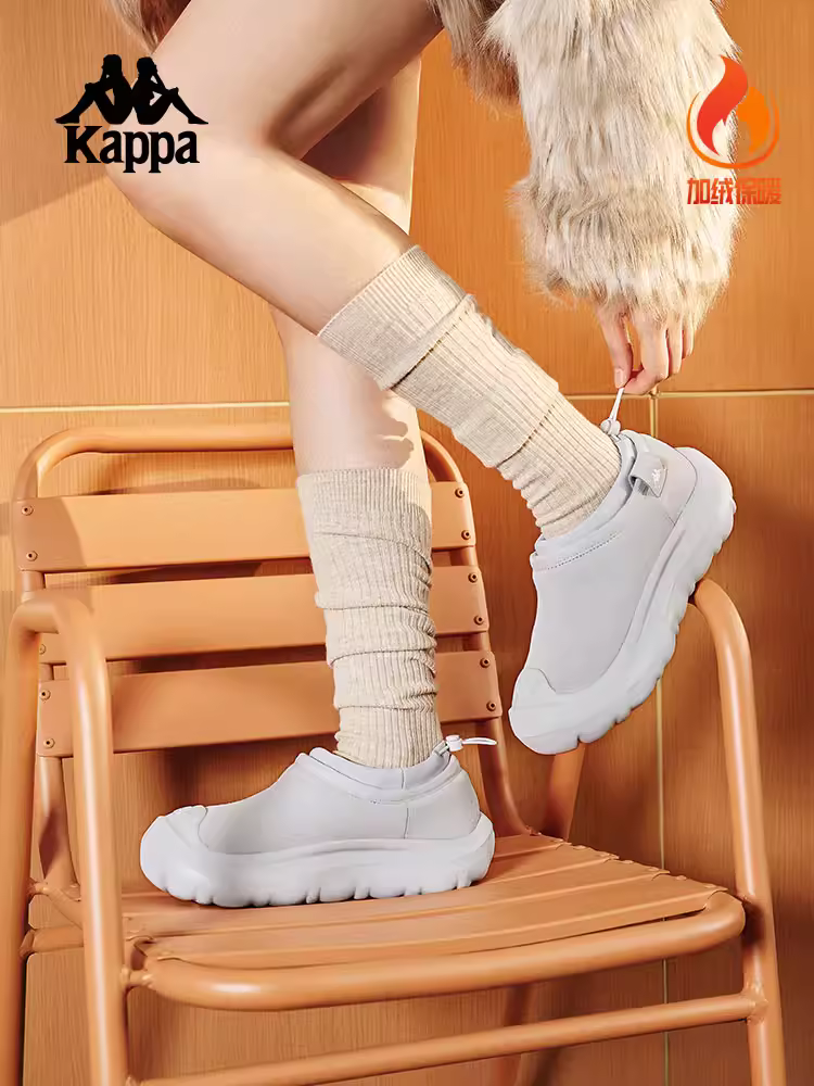 Giày bốt nữ Kappa mùa đông giữ ấm, kiểu lười, đế dày, nhẹ, kiểu mây, mới năm 2025
