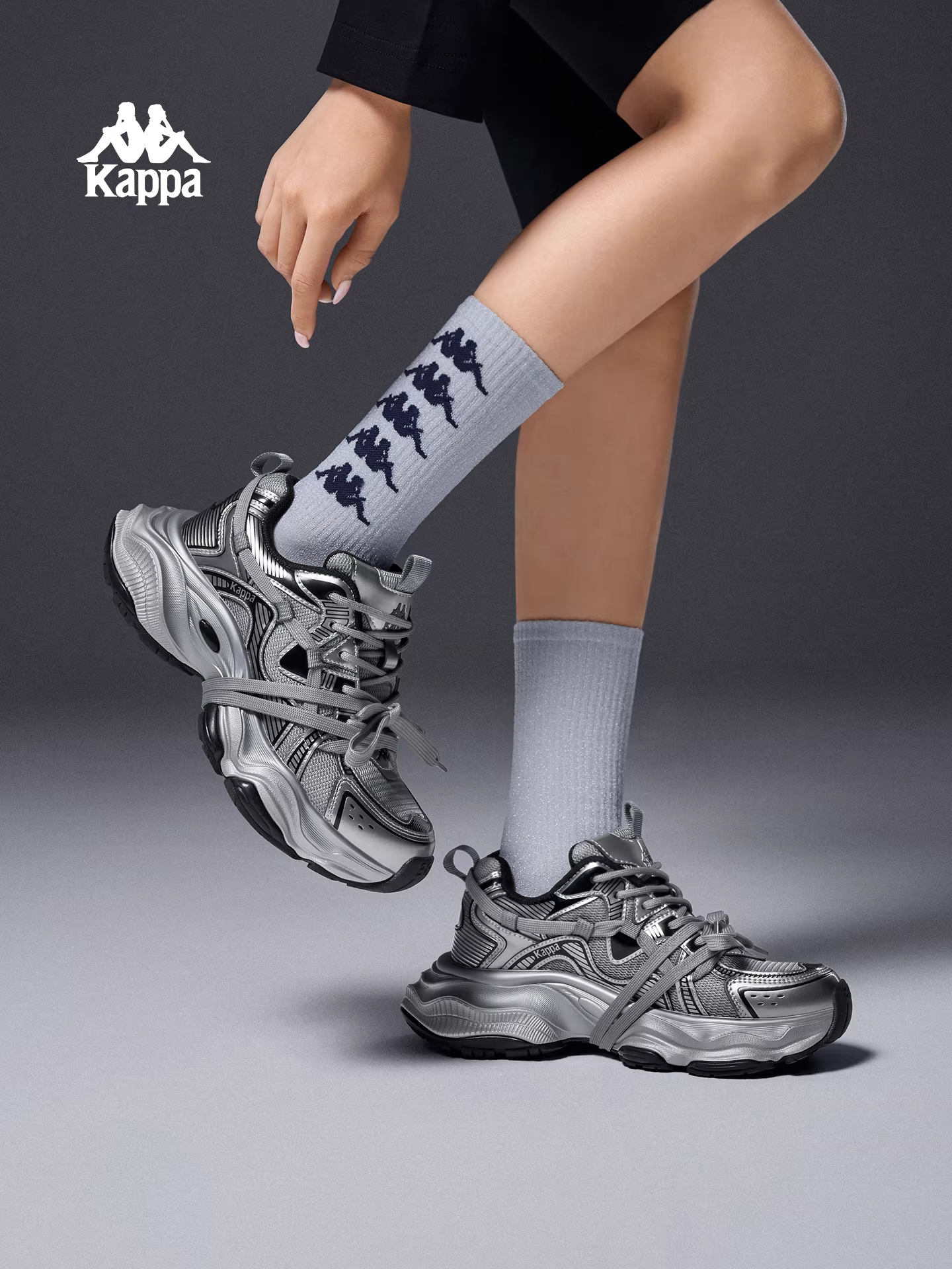 Giày thể thao nữ Kappa retro bạc kiểu dáng bố mùa đông 2025 mới, nhẹ, tăng chiều cao, thời trang, năng động