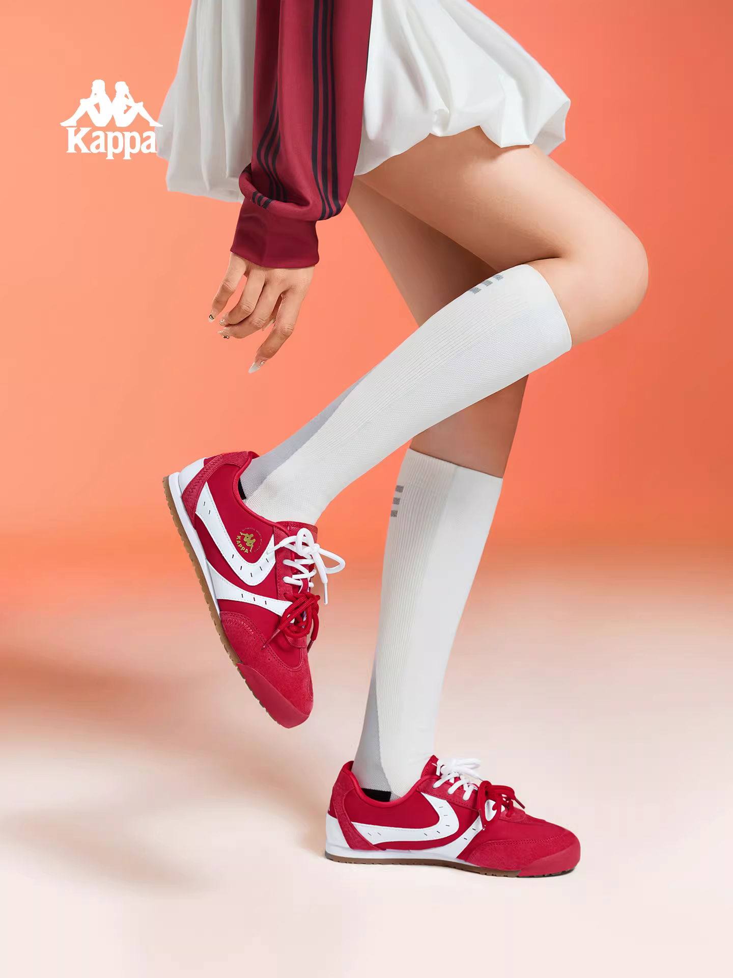 Giày tập luyện nữ Kappa màu đỏ mùa đông 2025 kiểu retro đế mỏng giày thể thao thời trang đế mềm giày chạy bộ