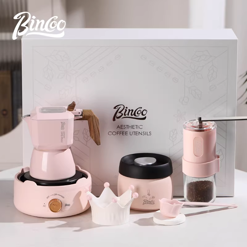 [Trợ cấp quốc gia 15%] Bộ quà tặng máy pha cà phê Moka Pot hai van màu hồng Bincoo Bộ quà tặng sinh nhật đám cưới