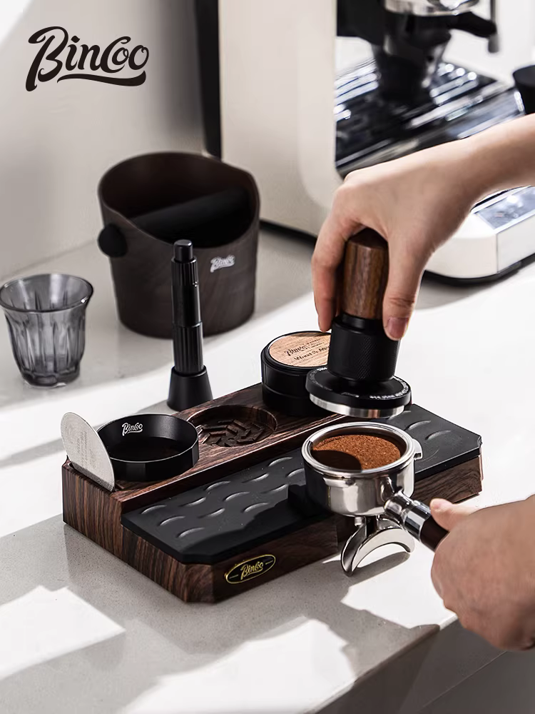 Bộ dụng cụ phân phối cà phê đa năng Bincoo vân gỗ kiểu Ý, lực ép không đổi, kích thước phổ thông 51/58mm