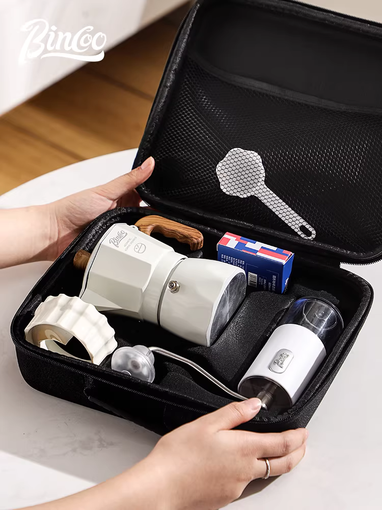 Bộ pha cà phê Moka Bincoo nhỏ gọn, dùng ngoài trời, bộ pha cà phê espresso di động, kèm túi đựng, bộ dụng cụ du lịch đầy đủ