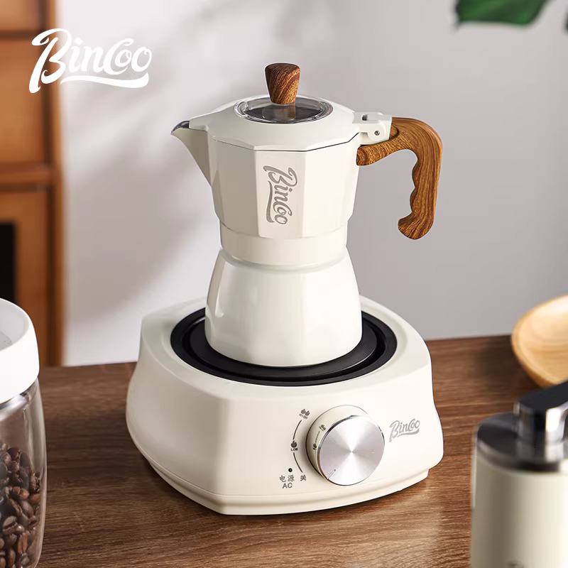 Bình pha cà phê Moka Bincoo hai van, bếp điện gốm, máy pha cà phê nhỏ gia đình, máy pha cà phê espresso bằng thép không gỉ