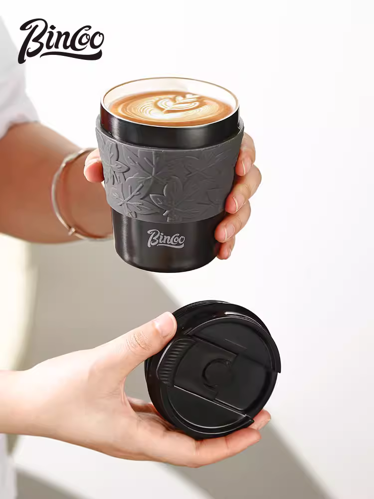 Cốc cà phê di động Bincoo có lớp phủ gốm, cốc du lịch dung tích lớn, thép không gỉ, cốc giữ nhiệt thời trang dành cho nữ.