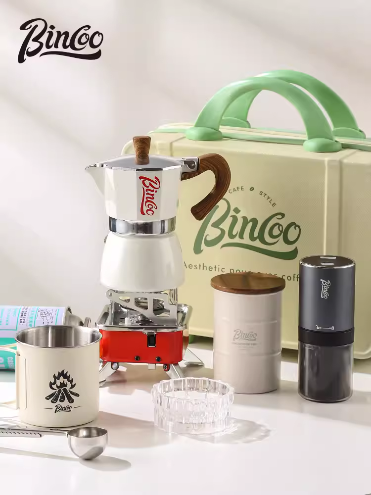 Bộ pha cà phê Bincoo du lịch ngoài trời, ấm pha cà phê moka một van, thiết bị pha cà phê cắm trại, bộ pha cà phê di động đầy đủ