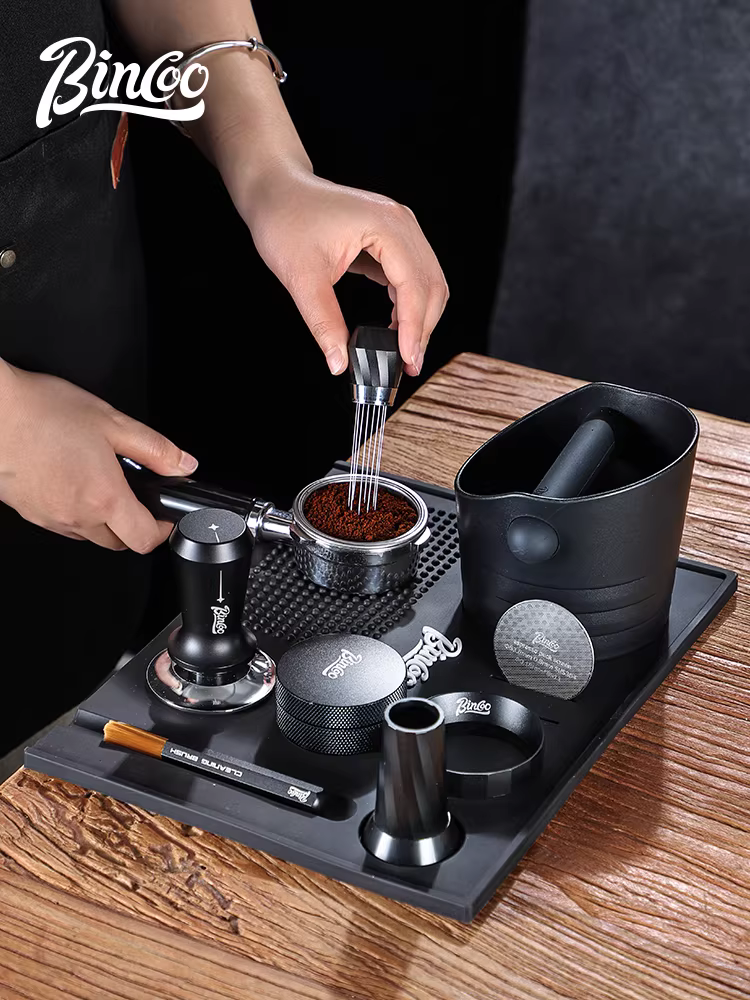 Bộ dụng cụ pha cà phê đa năng Bincoo: đệm nén, búa nén, dụng cụ phân phối bột, hộp đựng bã cà phê, đệm bảo quản 51mm58