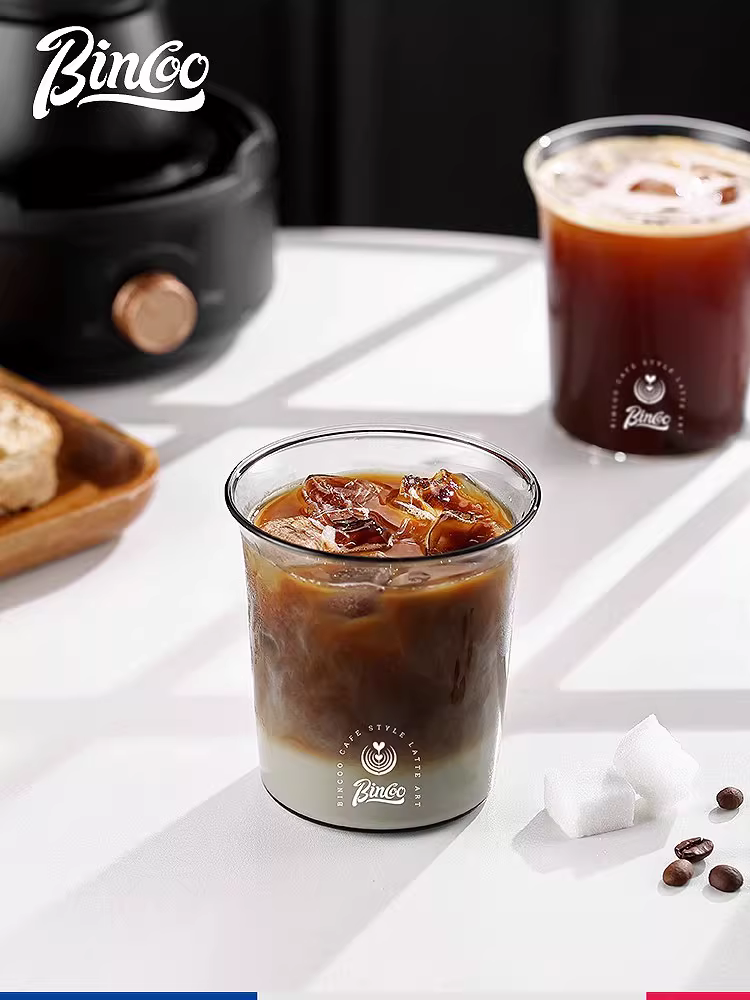 Ly cà phê thủy tinh Bincoo, ly uống cà phê đá lạnh miệng rộng đơn giản, ly bia, ly nước trong suốt, ly trà