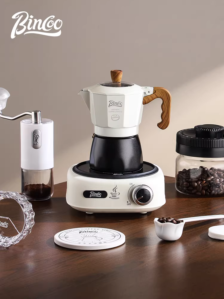 Bộ pha cà phê Moka điện Bincoo hai van, bếp gốm điện, bộ pha cà phê gia đình, máy pha cà phê espresso nhỏ gọn
