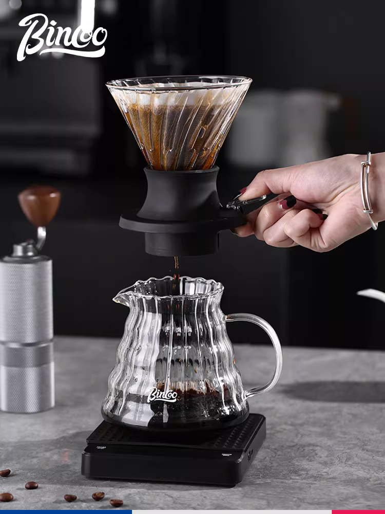 Bộ pha cà phê Bincoo gồm cốc thông minh, giấy lọc V60, ấm chia cà phê, máy xay cà phê cầm tay, cân điện tử.