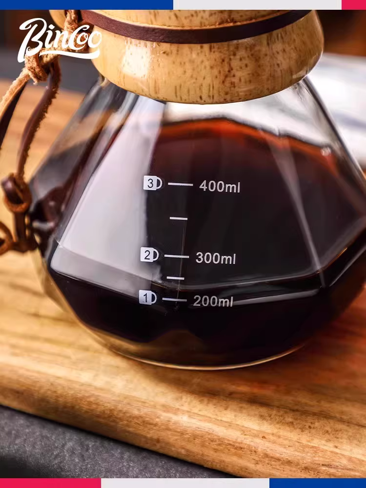 Bình pha cà phê thủ công Bincoo, bình pha cà phê thủy tinh nhỏ hình eo dùng trong gia đình với phễu lọc và cốc lọc bằng thép không gỉ.
