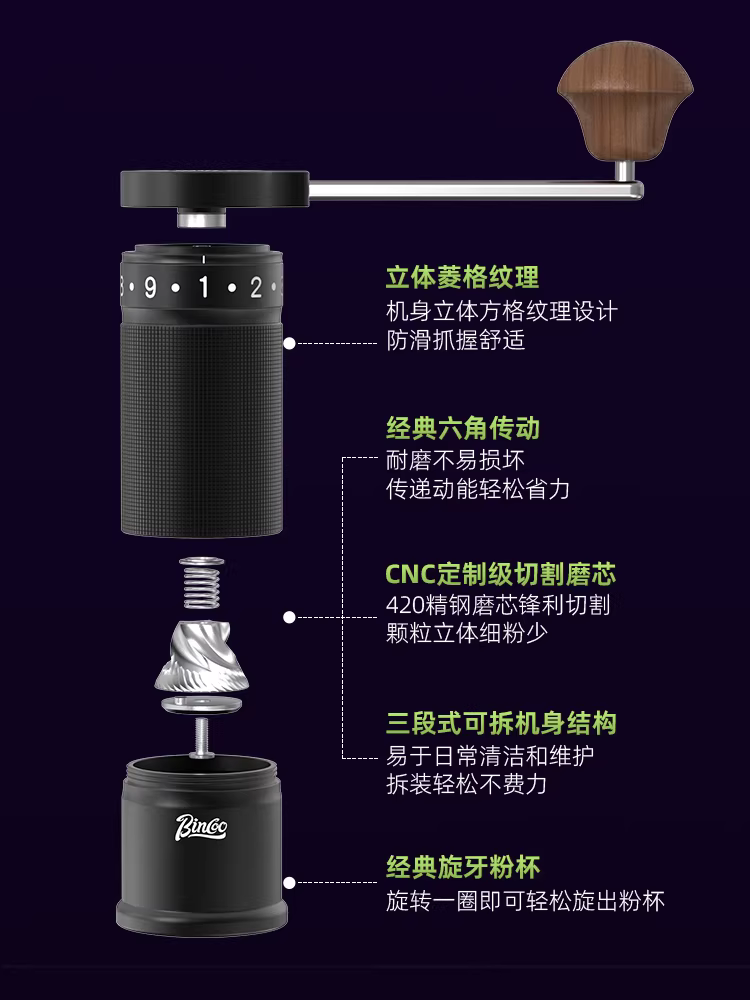 Máy xay cà phê bằng tay Bincoo Ice Blade dành cho Espresso và Pour Over, máy xay cà phê bằng tay với lõi phủ titan