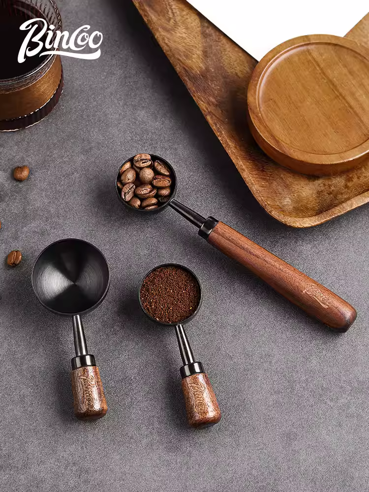 Muỗng cà phê Bincoo bằng thép không gỉ 304, muỗng đo trọng lượng đặc biệt dành cho hạt cà phê, cán dài bằng gỗ óc chó, muỗng đo bột cà phê
