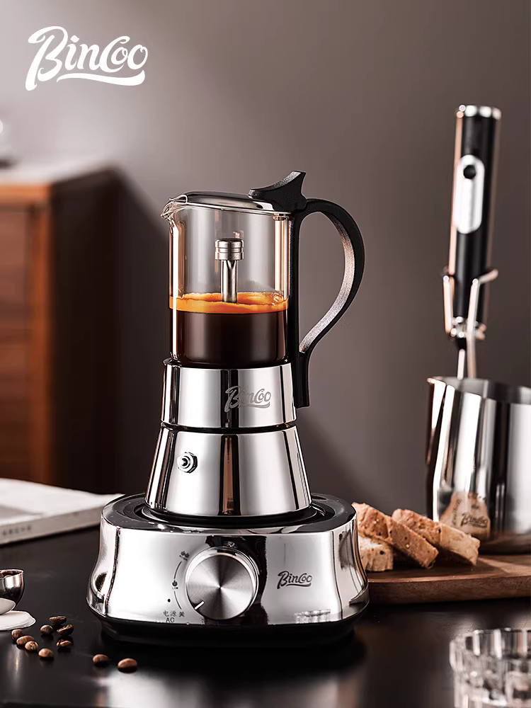 Bình pha cà phê moka Bincoo hai van bằng thép không gỉ, máy pha cà phê espresso thủ công tại nhà, máy pha cà phê nhỏ gọn