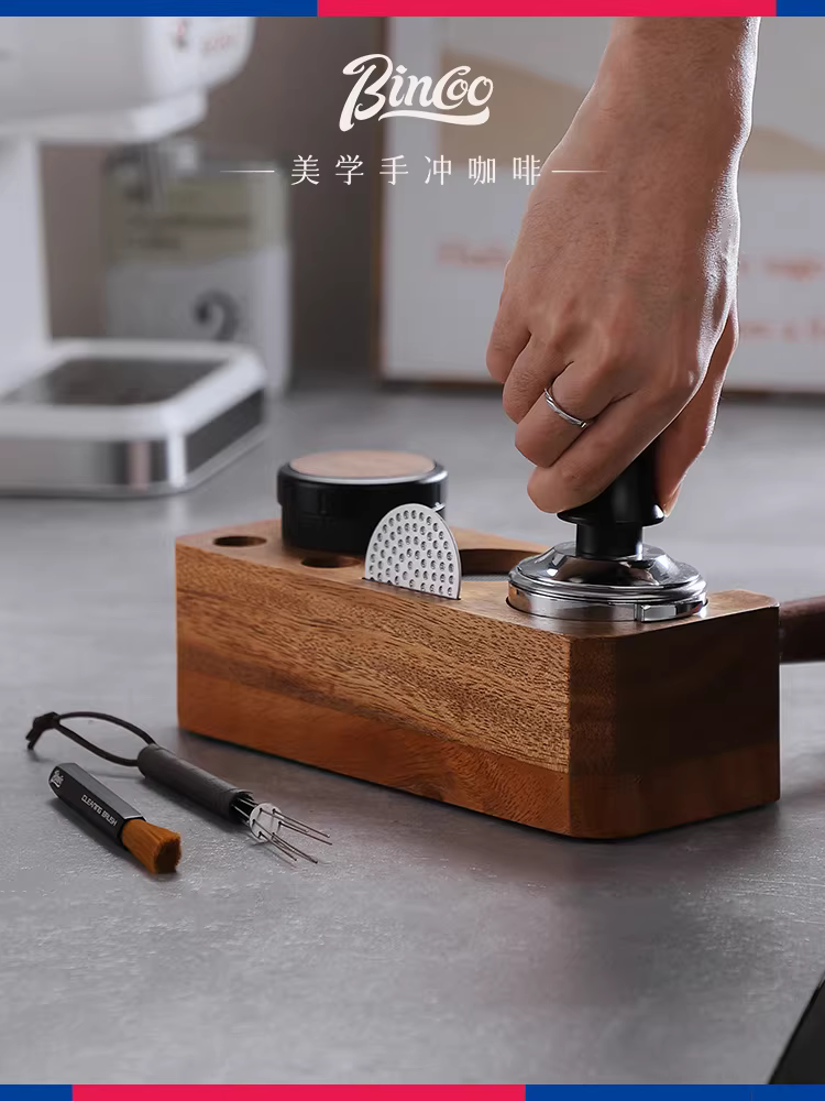 Bộ dụng cụ nén cà phê và phân phối cà phê Bincoo bằng gỗ óc chó, tay cầm kiểu Ý, dụng cụ đa năng cho cỡ 51/58mm