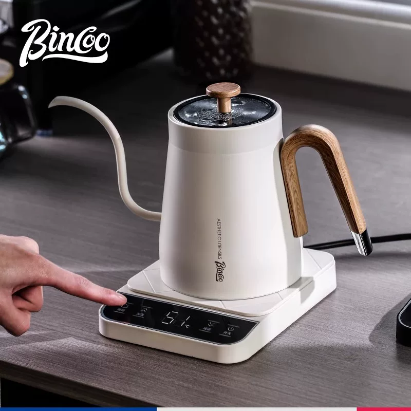 Ấm pha cà phê thủ công Bincoo bằng thép không gỉ, điều khiển nhiệt độ thông minh, ấm đun nước điện gia dụng có màn hình hiển thị nhiệt độ và vòi dài