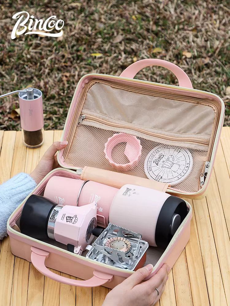 Bộ pha cà phê du lịch ngoài trời Bincoo, kiểu moka pot hai van, di động, tiện dụng