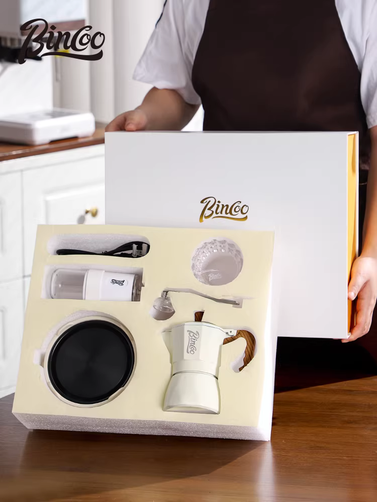 Bộ pha cà phê moka pot hai van Bincoo, hộp quà tặng, dùng trong nhà, pha cà phê espresso nhỏ gọn, pha cà phê thủ công