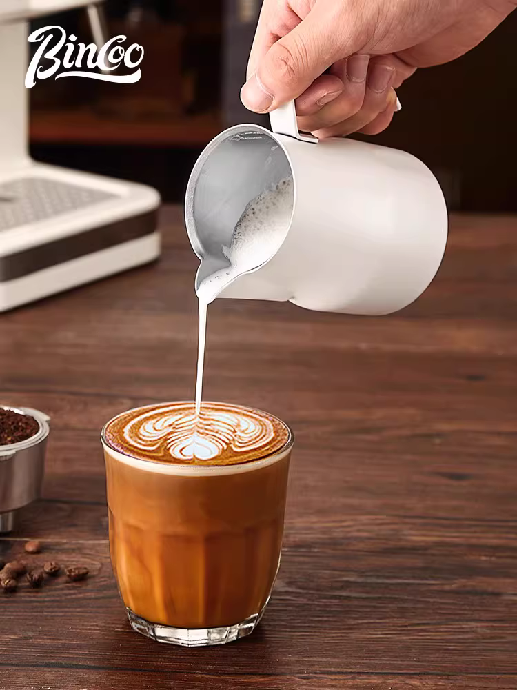 Cốc tạo bọt sữa bằng thép không gỉ Bincoo, vòi nhọn, dung tích 450/600ml, chuyên dụng cho latte art