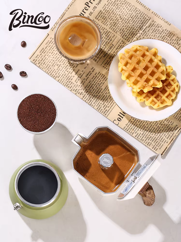 Máy pha cà phê moka pot hai van Bincoo, máy pha cà phê espresso nhỏ gia dụng, bộ pha cà phê thủ công