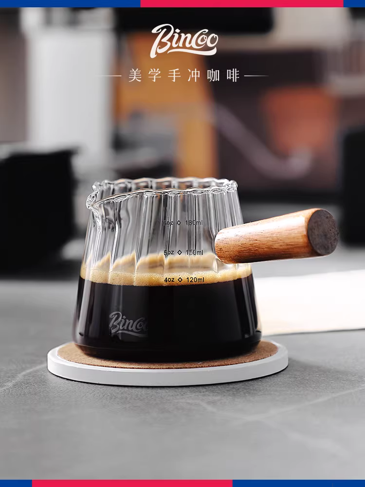 Bình sữa nhỏ bằng thủy tinh Bincoo có vạch chia độ, tách espresso có tay cầm bằng gỗ, bình sữa nhỏ để pha cà phê, cốc ounce