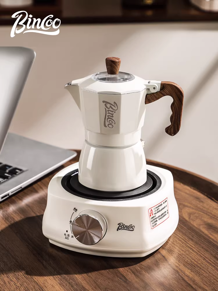 Máy pha cà phê kiểu Ý Bincoo hai van, sử dụng bếp điện, nhỏ gọn, tay quay, dành cho gia đình.