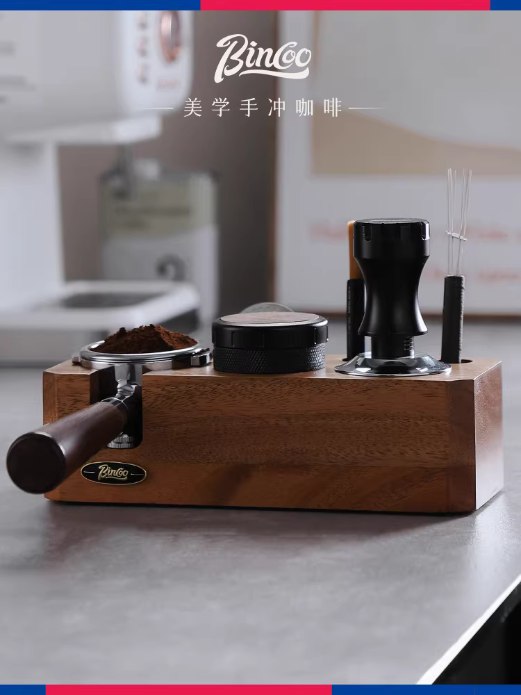 Bộ dụng cụ nén cà phê và phân phối cà phê Bincoo bằng gỗ óc chó, tay cầm kiểu Ý, dụng cụ đa năng cho cỡ 51/58mm