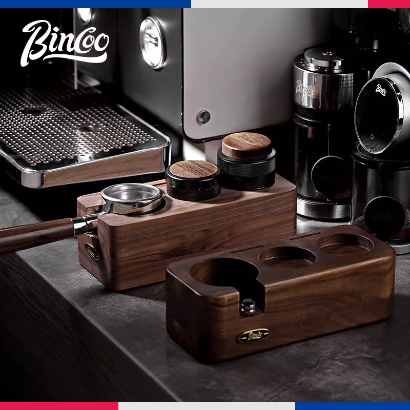 Bộ dụng cụ nén cà phê Bincoo bằng gỗ óc chó, gồm dụng cụ nén cà phê, dụng cụ phân phối bột cà phê, kích thước 51/58mm, bộ ba món