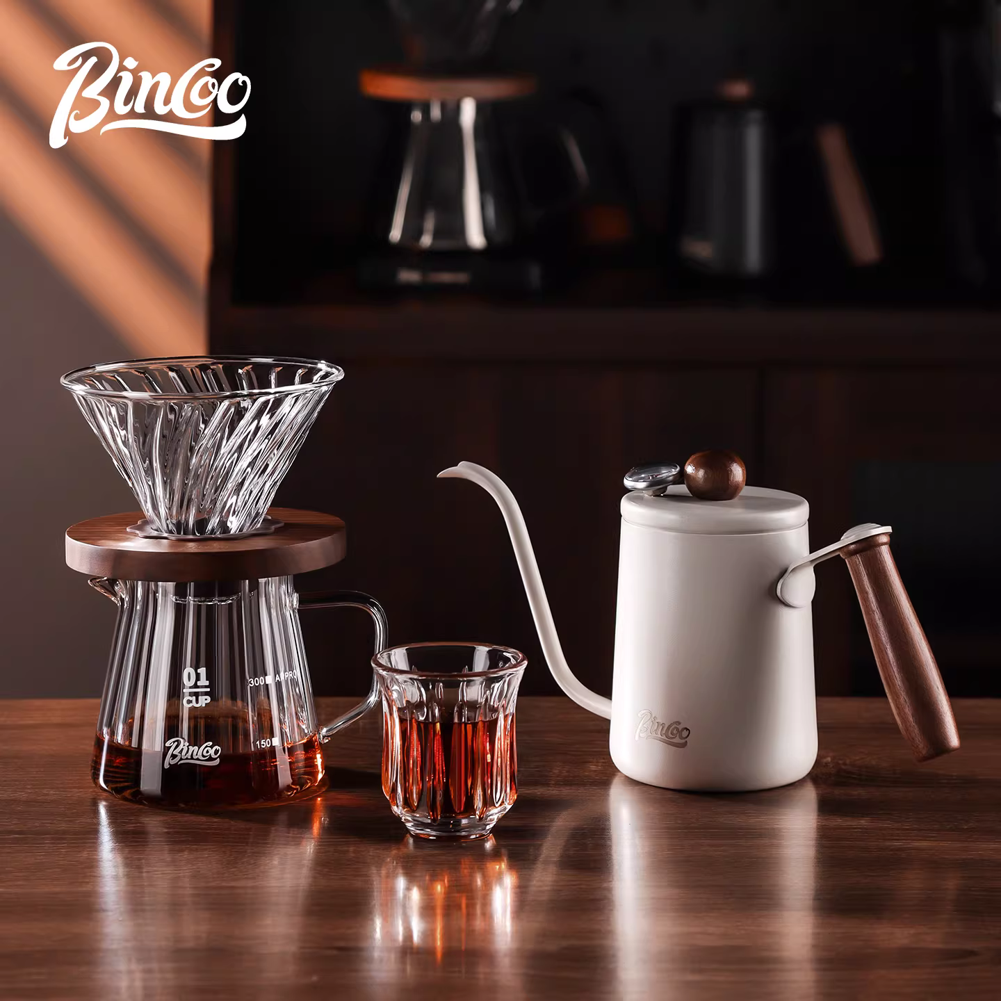 Bộ pha cà phê Bincoo với cốc lọc, bình chia sẻ, cân bột cà phê, máy xay cà phê hạt, cốc xay tay