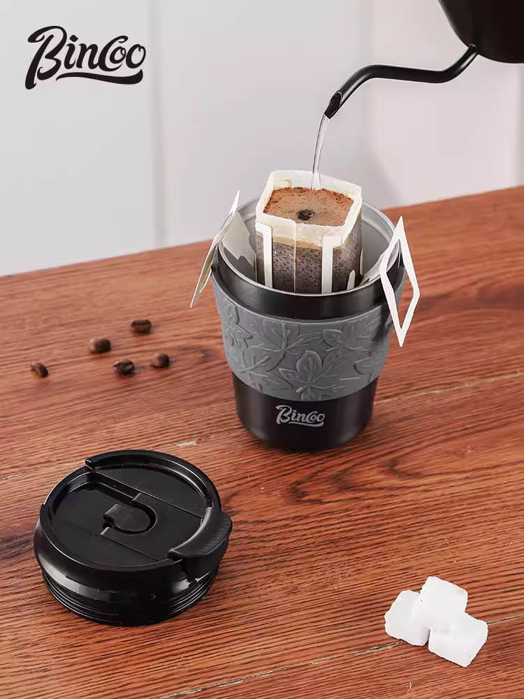 Cốc cà phê di động Bincoo có lớp phủ gốm, cốc du lịch dung tích lớn, thép không gỉ, cốc giữ nhiệt thời trang dành cho nữ.