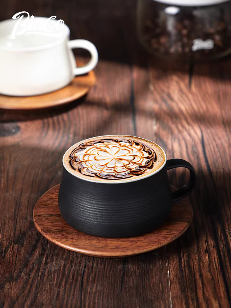 Bộ tách trà cà phê gốm sứ Bincoo phong cách Nhật Bản cổ điển, thiết kế thẩm mỹ cao và ly vẽ latte đẹp mắt