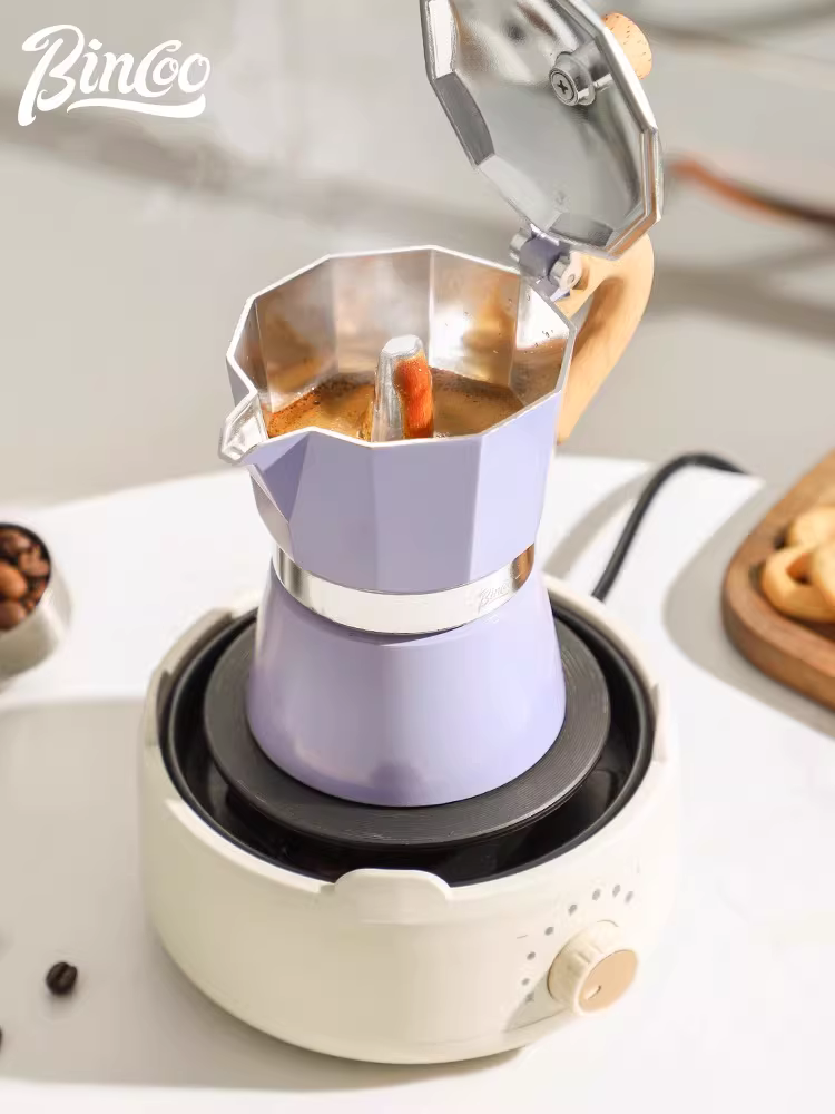 Bộ pha cà phê Moka Ý Bincoo, máy pha cà phê nhỏ, ấm pha cà phê, máy pha cà phê Espresso, bộ dụng cụ pha cà phê bằng điện, bếp gốm điện, bộ đầy đủ.