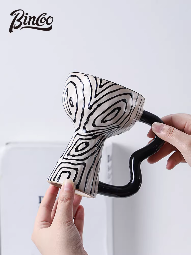 Ly cà phê cao kiểu cổ điển Bincoo, chất liệu gốm sứ cao cấp, thủ công, sáng tạo, dùng làm ly tráng miệng, ly kem.