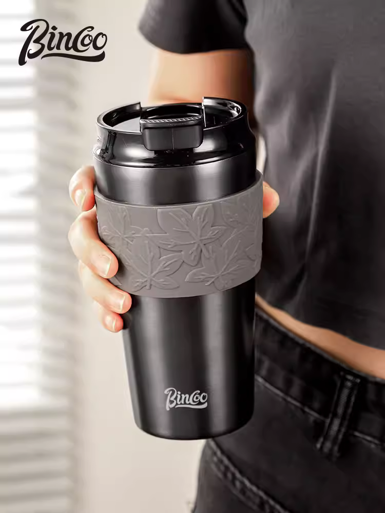 Cốc cà phê di động Bincoo có lớp phủ gốm, cốc du lịch dung tích lớn, thép không gỉ, cốc giữ nhiệt thời trang dành cho nữ.