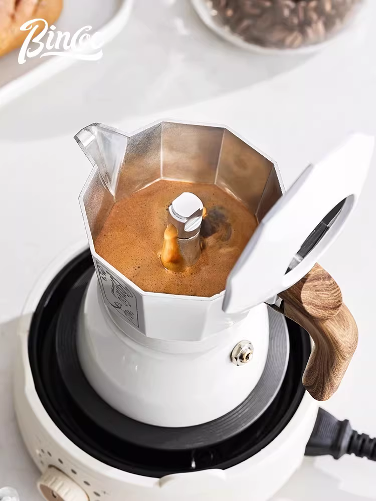 Máy pha cà phê moka Bincoo hai van, máy pha cà phê espresso nhỏ, máy pha cà phê espresso gia dụng, bếp điện gốm nhỏ