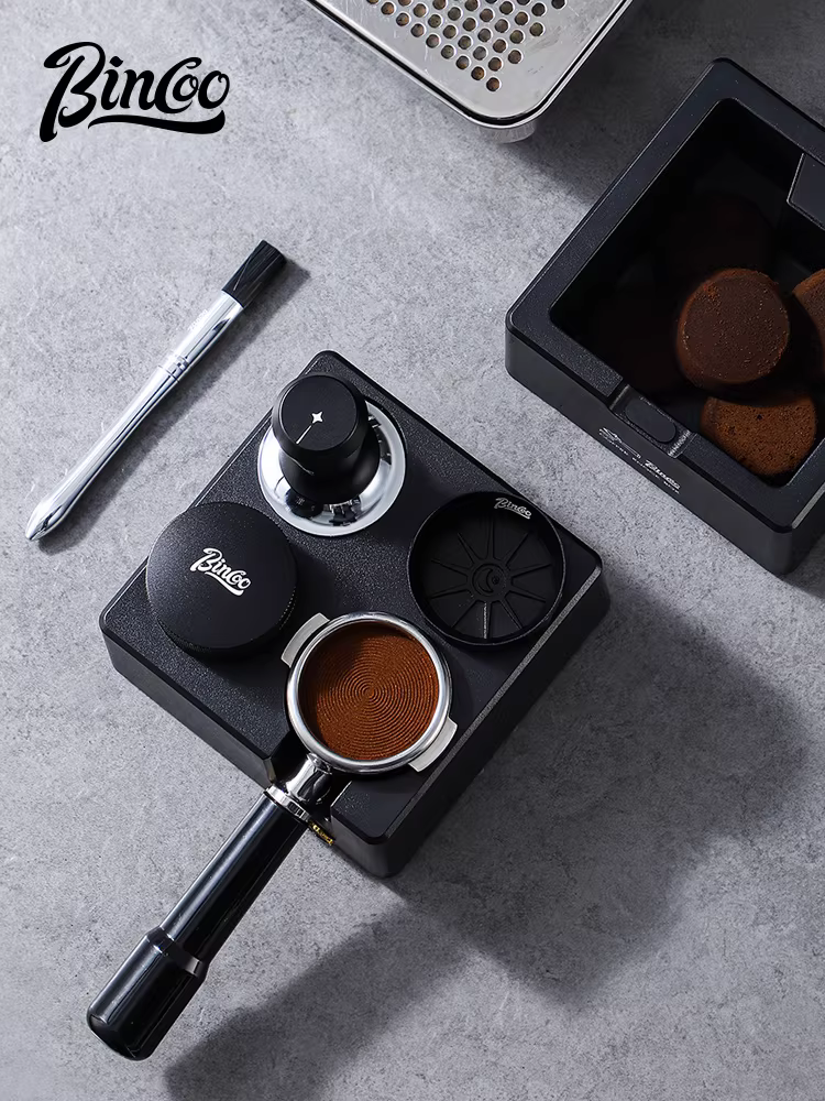 Bộ dụng cụ ép cà phê Bincoo bằng thép không gỉ, kèm đế ép đàn hồi, thiết bị kiểu Ý, hộp đựng bã cà phê