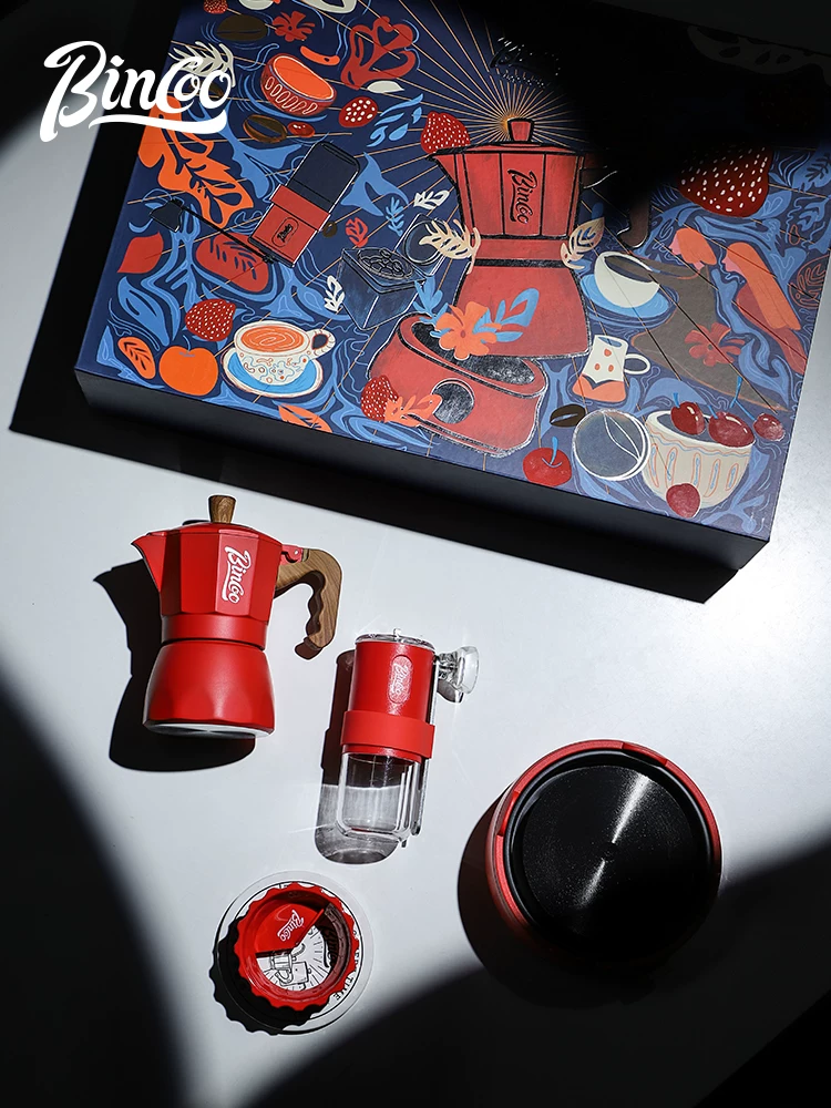 Bộ ấm pha cà phê Moka Bincoo hai van, hộp quà tặng di động, quà tặng sinh nhật, quà tặng cưới, ấm pha cà phê sáng tạo, hộp quà tặng độc đáo